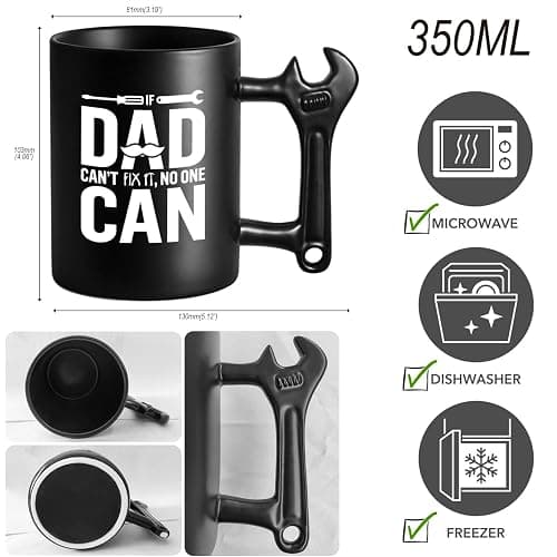 LOZACHE Novelty Coffee Mug with Wrench Handle for Dad, Funny Birthday Gifts from Daughter Son for Father, Papa, Daddy - Christmas, Father's Day Gift Idea - If Dad Can't Fix It NO One Can Cup thumbnail 5