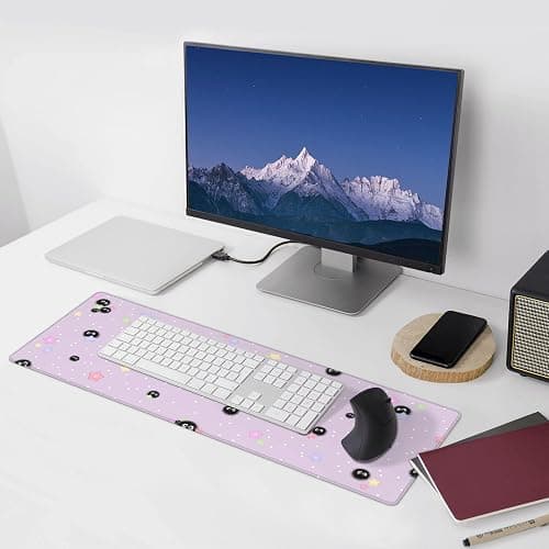 Purple Cute Mouse Pad,Large Anime Gaming Mousepad,Star Sea Urchin Office Desk Mat for Girls Women,Non-Slip Desk Protector Pad,Mouse Mat with Stitched Edges,31.5x12In,in Lavender thumbnail 9