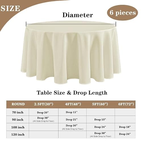 Fitable 6 Pack Ivory Round Table Clothes - 70 Inches in Diameter - Stain Resistant and Washable Tablecloths, Polyester Fabric Table Covers for Wedding, Party, Banquet, Gathering thumbnail 4