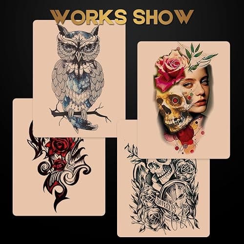 Professional Tattoo Practice Kit for Beginners, 614Pcs Realistic Training Set with 10 Fake Skin, 50 Transfer Paper, 200 Machine Covers,4 Grip Tape,50 Dental Bibs & 300 Ink Caps Tattoo Supplies thumbnail 8