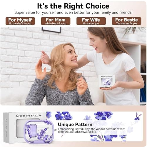 Polislime for AirPods Pro 3 Case 2025 with Safety Lock-Purple Bell Flower | As Phone Stand, for Women Girly, with Keychain & Cleaner Kit,Two-Piece Design,Support Wireless Charging,Clear TPU+PC Material thumbnail 7
