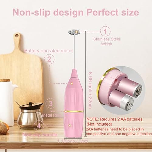 Handheld Milk Frother Wand for Coffee, Matcha, Latte, Cappuccino, Hot Chocolate, Egg, Pink thumbnail 2