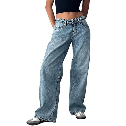 Women's Wide Leg Jeans Low Rise Baggy Straight Leg Boyfriend Denim Pants Casual Loose Jeans Y2K Girl Style - Image 1