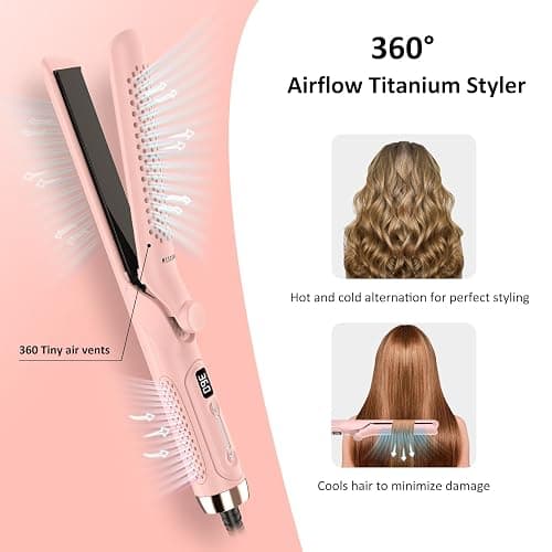MESCOMB 360° Airflow Styler Curling Iron - Dual Voltage Hair Straightener and Curler 2 in 1 with Vented Cool Air to Lock in Style, 1.25 Inch Flat Iron Hair Straightener, Long Curling Wand, Adjust Temp thumbnail 2