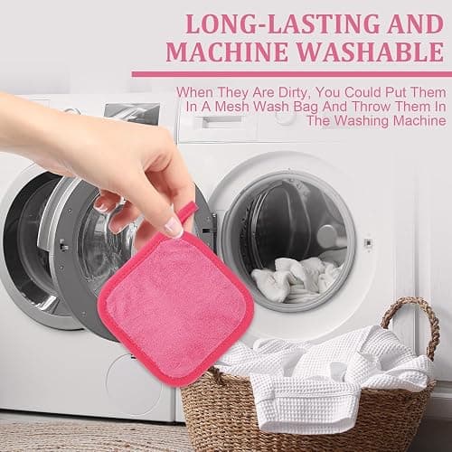 Puomue Makeup Remover Cloth 12 Pack, Ultra Soft and Reusable Microfiber Makeup Remover Towels for All Skin Types, Perfect Face Towels for Women, 6 Inch x 6 Inch, Rose Red thumbnail 7