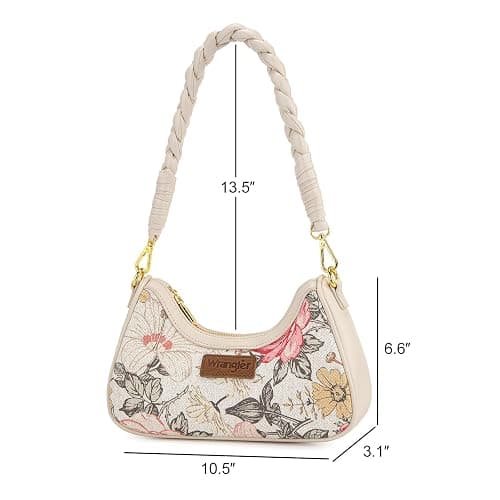 Wrangler Shoulder Purse for Women Floral Hobo Bag Small Cute Handbags | Vintage Flower Print Underarm Bag, Braided Handle, Zipper Closure Clutch, Detachable Straps, for Casual Travel Dates Everyday thumbnail 6