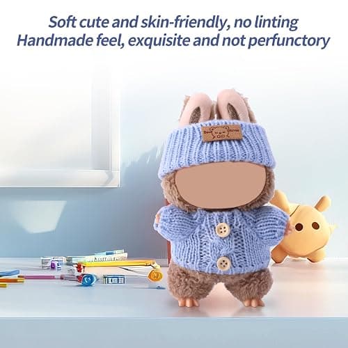 Lyreh Crochet Doll Outfits, Fashion Adorable Handcrafted Cute Crochet Clothes Practical Accessories for 17cm Doll Dressing Set (Blue) thumbnail 4