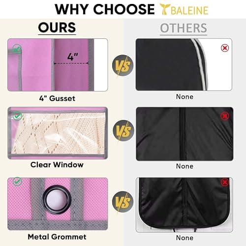 BALEINE 2PK Heavy Duty Garment Bag with Shoe Storage Travel Bag for Dresses, Suit, Coats Travel Essential (54", Pink) thumbnail 7