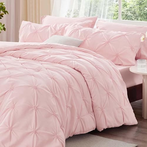 BEDELITE Baby Pink Queen Comforter Set - 3 Pieces Boho Pintuck Bedding Comforter Sets, Lightweight Soft & Warm Bed Comforter Queen with 2 Pillowcases for All Season thumbnail 2
