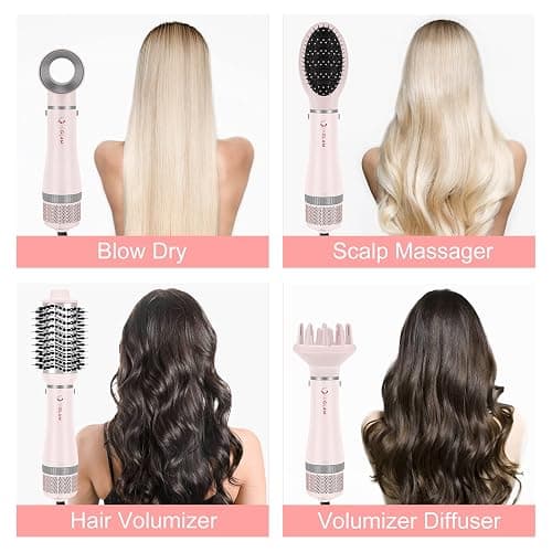 IG INGLAM 4 in 1 Blowout Hair Dryer Brush Set - Negative Ion Detachable Hair Dryer, Volumizer Styler with 2 Brush Heads, Pink thumbnail 2