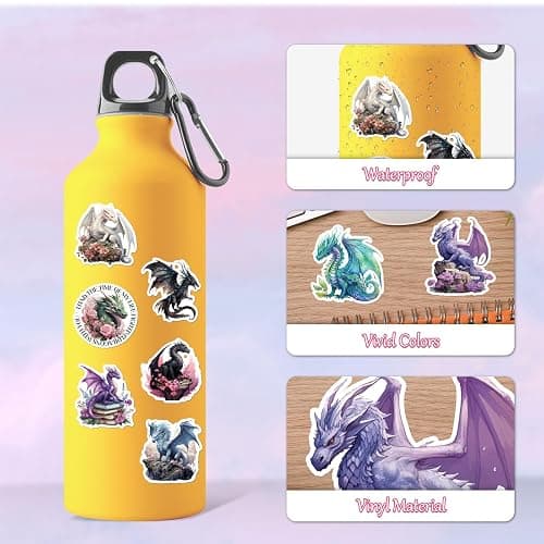 Falueqg 100Pcs Dragon Stickers, Magic Pterosaur Reading Book Stickers, Realistic Pterosaur Decals for Decor Water Bottle Laptop Phone Skateboard Scrapbooks, Dragon Lovers Gifts thumbnail 5