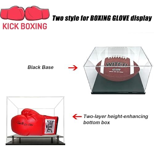 Clear Boxing Glove Display Case,Self-Assembly Acrylic Baseball Glove Display case for Full Size,Football Glove Display Case Holder Showcase.Baseball Mitt Ball Display Case with Black Base Riser Stand thumbnail 6