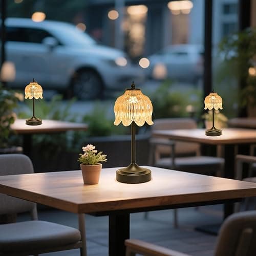Crkwos Cordless Table Lamp, Rechargeable Amber Glass Lotus Flower Lamp | 5200mAh touch lamp with 3 color modes and stepless dimming, battery operated lamp for nightstands and kitchen counters thumbnail 9