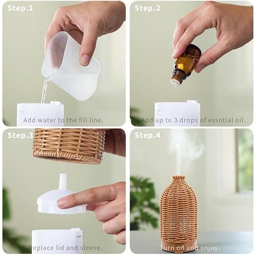 VICTORIA AROMA Essential Oil Diffuser - Multifunction Aromatherapy Diffuser 7 LED Color Changing Light 100ML Rattan Diffuser Easy to Clean Suitable for Home,Office (Tan) thumbnail 3