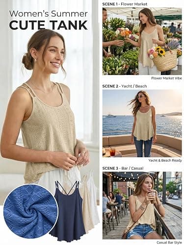 ATHMILE Women's Tank Tops Sleeveless Summer Top Spaghetti Strap Spring Shirt Loose Fit Beach Vacation 2026 Casual thumbnail 4