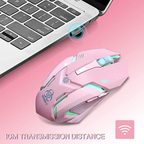 VEGCOO Pink Wireless Gaming Mouse, Silent Click Wireless Mouse with Colorful RGB LED Lights, Rechargeable Computer Mice with Side Buttons and 3 Level DPI, for Laptop and Desktop thumbnail 2