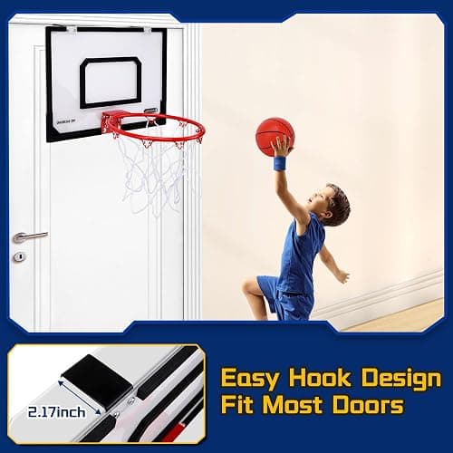 Mini Basketball Hoop Indoor, Over The Door Basketball Hoop Indoor, 17"×12" Mini Hoops Basketballs with 4 Balls thumbnail 4