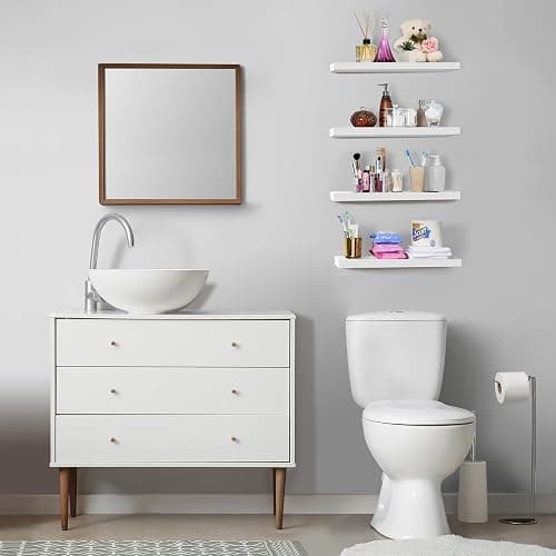 Sorbus Floating Shelves for Wall - 24" Bathroom Shelves, Wall Decor for Bedroom, Kitchen, Living Room, Home Decor & Book Storage - Mounted Floating Shelf with Invisible Brackets (White, 4 Pack) thumbnail 2
