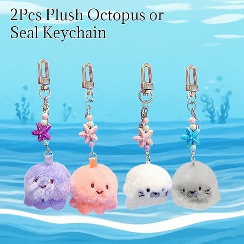 Eagyrosi 2Pcs Plush Seal Keychain -Adorable Tiny Ocean Theme Bag Charm for Women, Schoolbag Pendant, Gift thumbnail 2