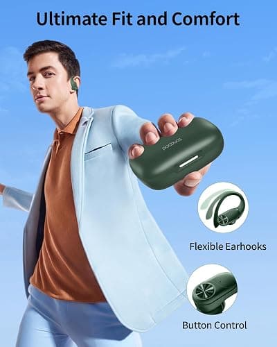 PocBuds Bluetooth Headphones Wireless Earbuds 80hrs Playtime Wireless Charging Case Digital Display Sports Ear Buds with Earhook Deep Bass IPX7 Waterproof Over-Ear Earphones for TV Phone Laptop Olive thumbnail 6