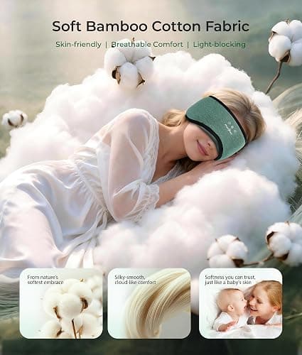 MUSICOZY Sleep Headphones Bluetooth 5.4, Bamboo Cotton Full Coverage Headphones Headband for Side Sleepers, Wireless Earphones with Speaker Sleep Music Earbuds for Men Women (Dark Green) thumbnail 2