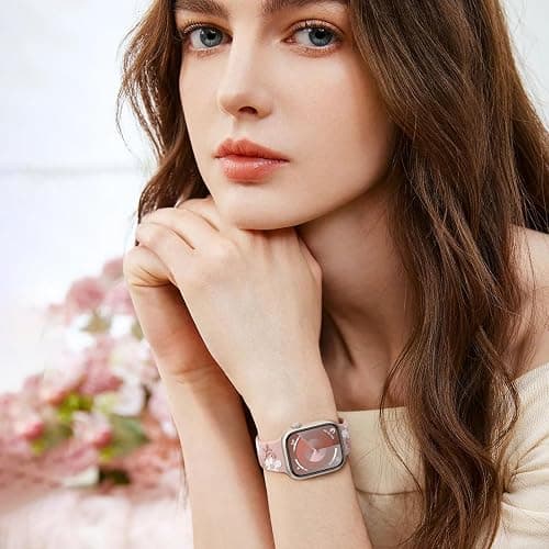 Witzon Floral Band Compatible with Apple Watch Bands For Women 40mm 41mm 38mm 42mm 44mm 45mm 46mm 49mm, Engraved Cute Flower Silicone Dressy Strap for iWatch Series 11 10 9 8 7 6 5 4 3 2 SE Ultra thumbnail 5