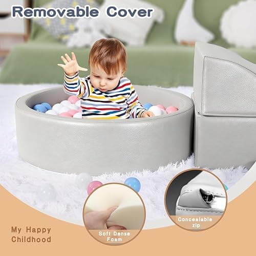 Hoohtoot Foam Climbing Blocks for Toddler: with 4-Piece PU Leather Climbing Toys and a Ball Pit - Foam Ball Pit for Toddlers - Climbing Toys Indoor for Kids Crawling thumbnail 4