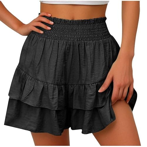 FPMLUXLL Women's Cotton Linen Shorts Casual Cute Ruffle Summer Shorts High Waist Comfy Bermuda Short Vacation Beach Short - Image 1