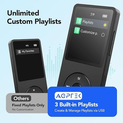 AGPTEK A02PL 64GB MP3 Player, 65 Hours Playback Music Player, Black | Lossless Sound, Supports up to 128GB thumbnail 7