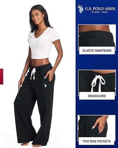 U.S. Polo Assn. Womens Sweatpants with Pockets, French Terry Womens Joggers Wide-Leg Sweats thumbnail 3