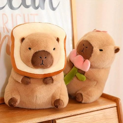 Karoeiwa Capybara Plush with Wearable Toast Headgear 11 inch Cute Bread Capibara Stuffed Animal Ultra Soft Plushies Toys Kawaii Gifts for Kids Brown - Image 1