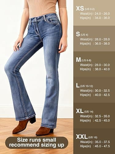 BlueMoment Bootcut Jeans for Curvy Women Western Cowgirls Stretchy Butts Lifting Jeans Retro Mid Low Rise Ladies Denim Jean thumbnail 4