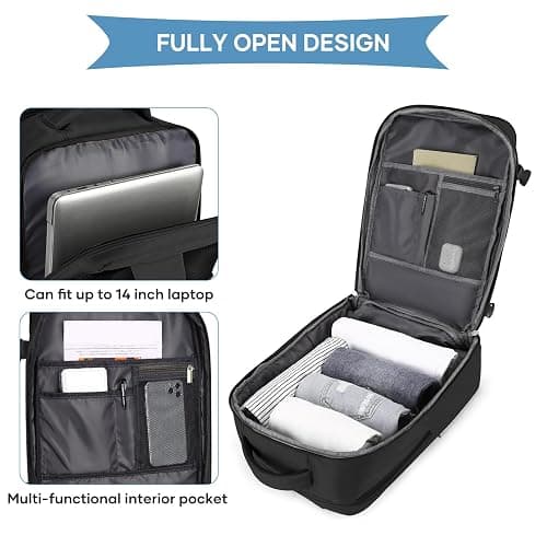 coowoz Large Travel Backpack For Women Men,Carry On Backpack Flight Approved,Hiking Backpack Waterproof Outdoor Sports Rucksack Casual Daypack Fit 15.6 Inch Laptop Shoes Compartment (Black) thumbnail 5
