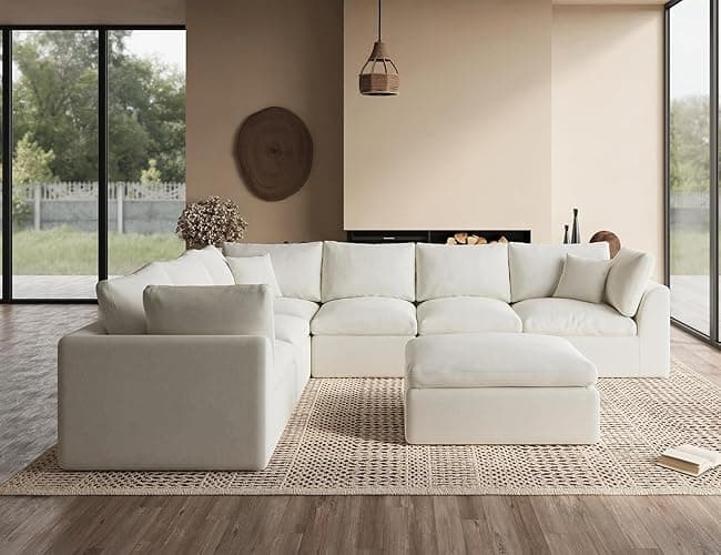 ohllob Oversized Cloud Couches for Living Room, Convertible Sectional Couch with Ottoman, 7 Seater Large Modular Sectional Sofa, Warm White - Warm White - 7 Seater thumbnail 6