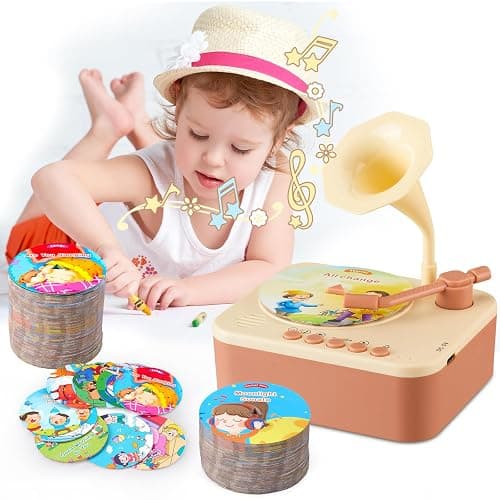 Toddler Gramophone Musical Toys - Player Audio Books for Kids, 99 Cards Stories Songs Phonograph Record, for Boys and Girls (Cozy Brown) thumbnail 3