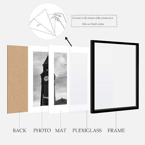 Wiscet 16x24 Picture Frame Set of 3, for Wall Gallery Photo Frames, Black | Display Pictures 12x18 with Mat or 16 x 24 Poster Frame without Mat thumbnail 5
