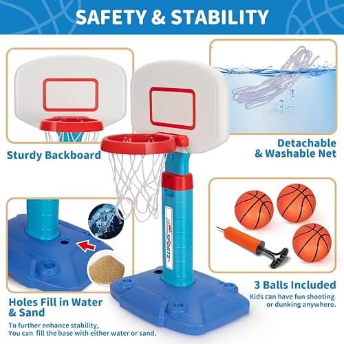 Toddler Basketball Hoop Indoor for Age 1-3, Adjustable Kids Basketball Hoops, Mini Basketball Hoop with 3 Balls for Outdoor Poolside, Birthday Christmas Sport Toys Gift for Baby Boys Girls Age 1 2 3 4 thumbnail 6