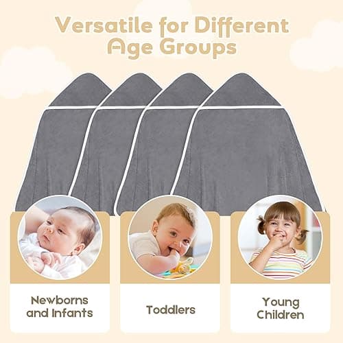 UNIMADE Hooded Towel for Newborn, 4 Pack Soft Coral Fleece Baby Towels, Ultra Absorbent Bath Cloths Bulk for Infants, Toddlers, Newborn Essential- 30 x 30 inch - Grey - Grey thumbnail 6