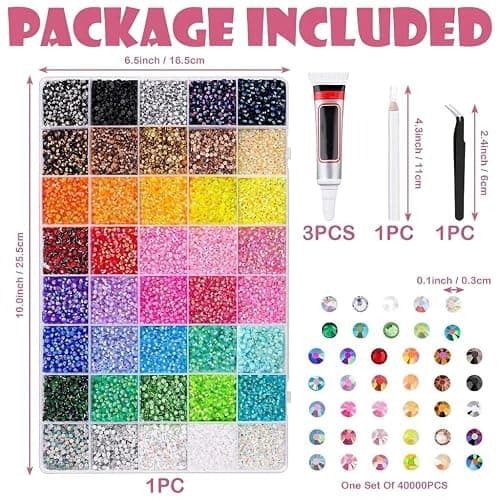 SERTAS 40000 Pcs Bedazzling Kit with 40 Colors Resin Jelly Rhinestones,3mm Flatback Gems Includes 3X 10ml B7000 Glue, Wax Pen and Tweezers for Clothes, Shoes, Nails & DIY Art (40000) thumbnail 2