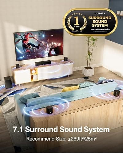 ULTIMEA 7.1ch Surround Sound Bar for Smart TV, 330W Peak Power, Virtual Surround Sound System for TV, Home Theater Soundbar with 4 Surround Speakers, App Control, Opt/AUX/BT, Aura A40 (2026 Upgraded) thumbnail 2