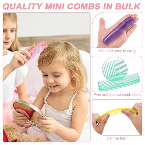 HOFASON 28 Pieces Bulk Mini Wet Hair Brush & Mini Combs Set for Kids Girls Women, Easter Basket Stuffers, Bridesmaid Gifts, Spa Party Supplies, 14 Travel Small Brush and 14 Fine Wide Hair Combs thumbnail 4