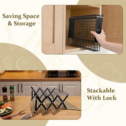 4 Tier Collapsible Cooling Rack, Adjustable Stackable Stainless Steel Baking Rack with Leak-Proof Mesh & X-Shaped Structure, Dishwasher Safe for Cookies, Bread, Pastries thumbnail 6
