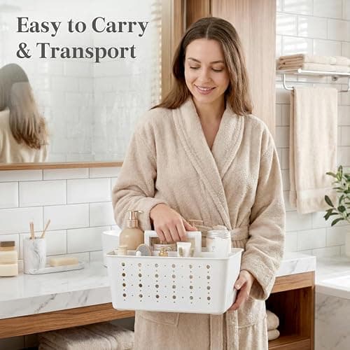 Lifewit Shower Caddy Portable, Caddy Organizer with Handle and Adjustable Dividers, Plastic Shower Basket for Dorm Room Essentials, College, Bathroom, White, 1 Pack thumbnail 2