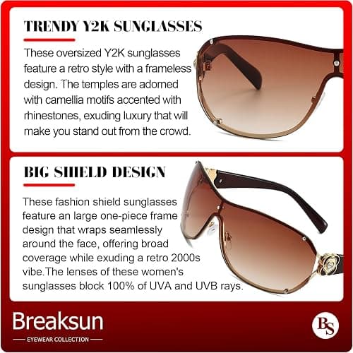 Breaksun Fashion Oversized Y2K Sunglasses for Women Men Luxury Wrap Around Shield Sun Glasses Trendy Rimless Shades thumbnail 6