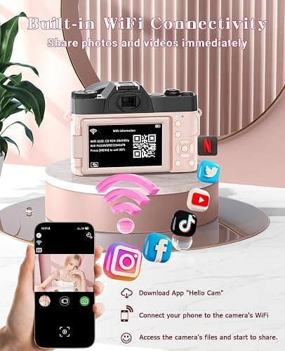 FLATIC Cameras for Photography, 6K 64MP Digital Camera with WiFi & Microphone for Youtuber, Vlogging Camera with 180°Flip Screen, 64GB Card, 2 Batteries, Macro & Wide-Angle Lens, Card Reader thumbnail 5