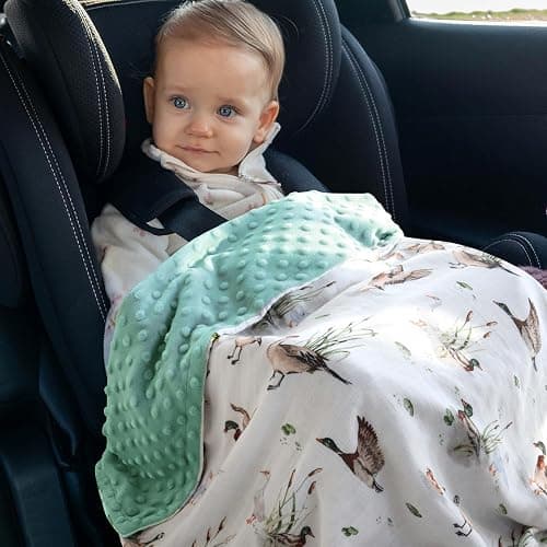 LifeTree Baby Blankets for Newborn, Soft & Lightweight Swaddle Blankets, Muslin Front and Dotted Fleece Backing Receiving Bed Blanket, 31X40 Inches, Baby Girl & Boy Blanket, Duck and Green thumbnail 4