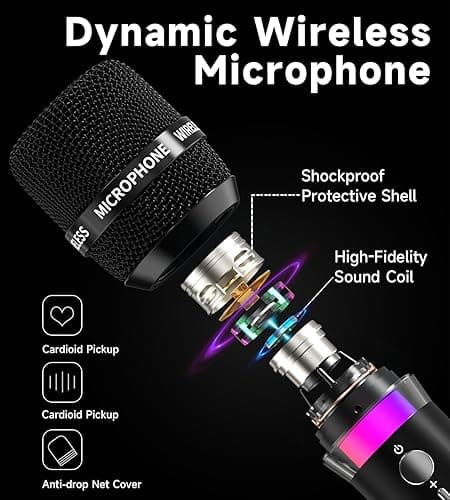 ECHOMUSSY Wireless Microphone, Rechargeable Wireless Dual Microphones with One-to-One Chip Connection and LED Lights, 40H Duration, 200FT Range Receiving, Less Latency Karaoke Microphone for Singing thumbnail 2