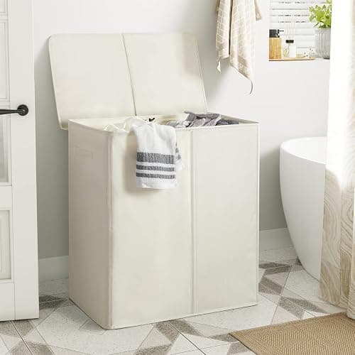 WOWLIVE 154L Double Laundry Hamper with Lid and Removable Laundry Bags, Large Dirty Clothes Hamper 2 section Collapsible Laundry Basket Dorm Room Storage for Bedroom, Bathroom, College,Beige thumbnail 2