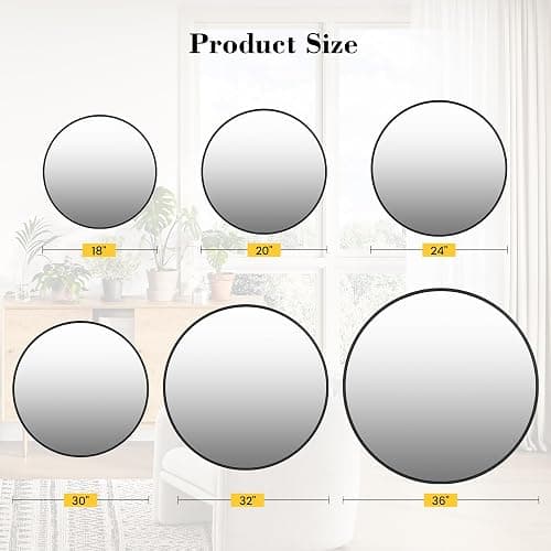 IDEALHOUSE 18 Inch Black Round Wall Mirror, Circle Mirror Metal Frame for Bathroom, Vanity, Entryway, Bedroom, Living Room, Wall Mounted Modern Rustic Decor thumbnail 8