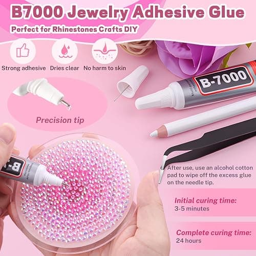20000Pcs Pink Rhinestones for Bedazzling with 3Pcs B7000 Jewelry Glue, Resin Rhinestones for Crafting Crafts，Bedazzler Kit Flatback Gems for Clothing Shoes Tumblers Nail Art thumbnail 5